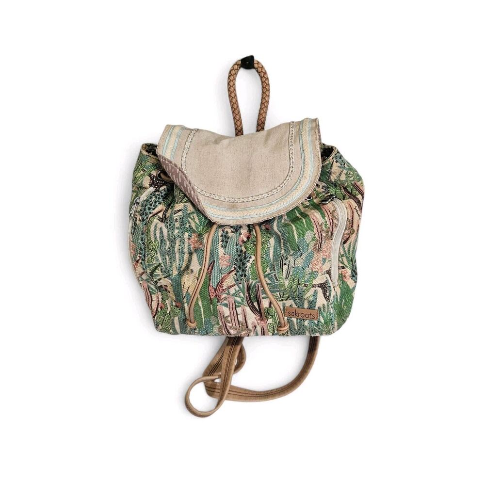 Sakroots Cactus Print Artist Circle Canvas Backpack Purse
